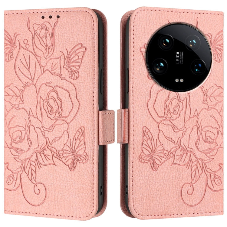 For Xiaomi 14 Ultra 5G Global Embossed Rose RFID Anti-theft Leather Phone Case