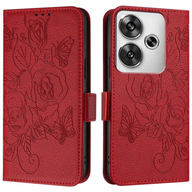 For Xiaomi Poco F6 5G Embossed Rose RFID Anti-theft Leather Phone Case