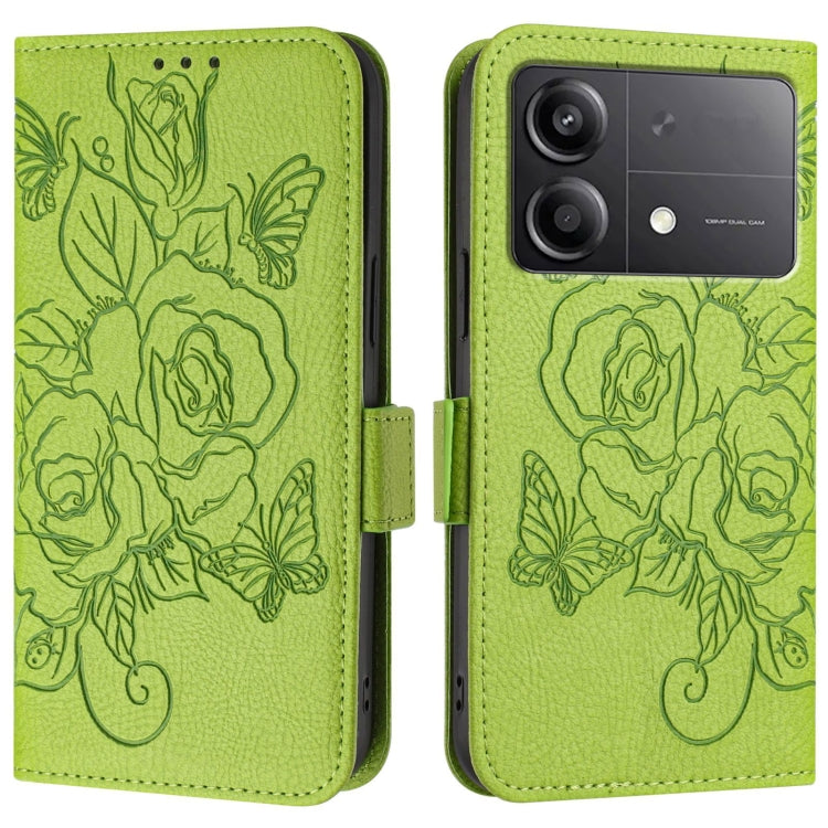 For Xiaomi Poco X6 Neo 5G Embossed Rose RFID Anti-theft Leather Phone Case