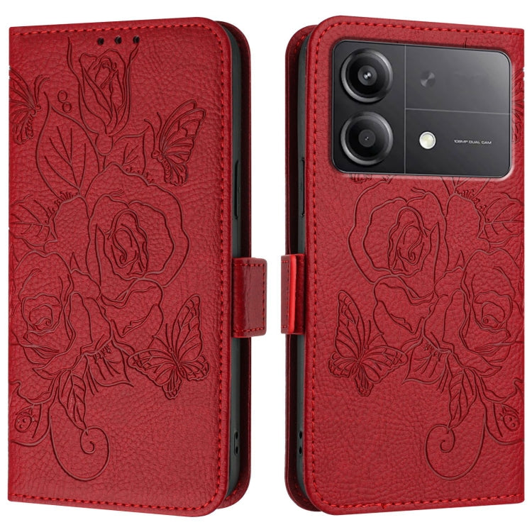 For Xiaomi Poco X6 Neo 5G Embossed Rose RFID Anti-theft Leather Phone Case