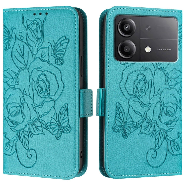 For Xiaomi Poco X6 Neo 5G Embossed Rose RFID Anti-theft Leather Phone Case