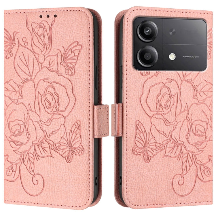 For Xiaomi Poco X6 Neo 5G Embossed Rose RFID Anti-theft Leather Phone Case