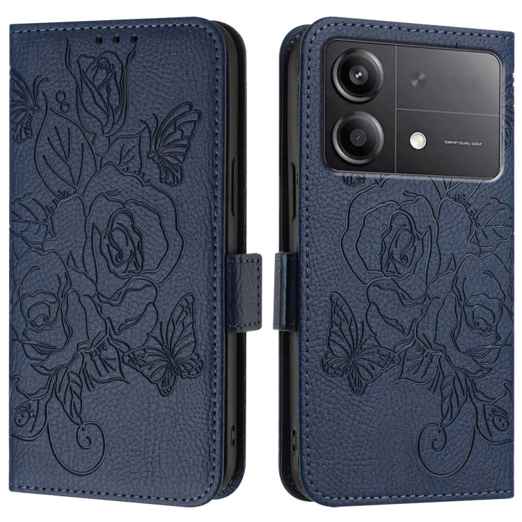 For Xiaomi Poco X6 Neo 5G Embossed Rose RFID Anti-theft Leather Phone Case