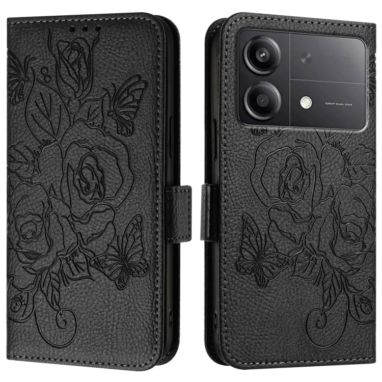 For Xiaomi Poco X6 Neo 5G Embossed Rose RFID Anti-theft Leather Phone Case