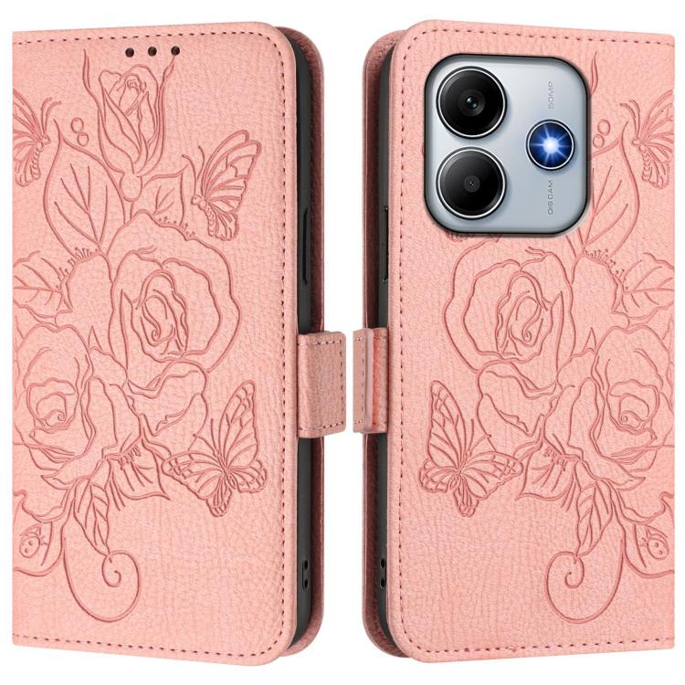 For Xiaomi Poco M7 Pro 5G Embossed Rose RFID Anti-theft Leather Phone Case