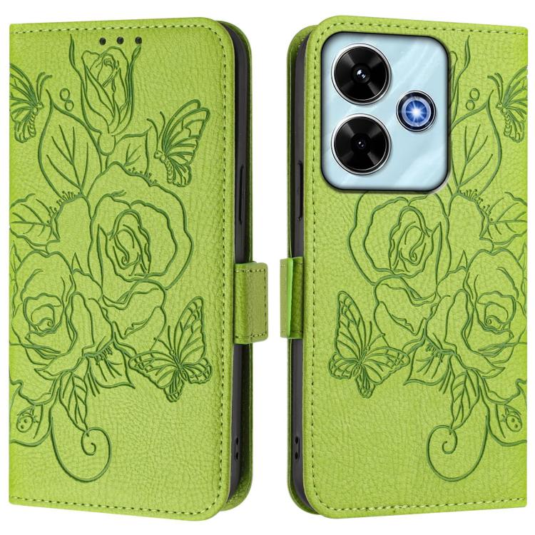 For Xiaomi Poco M6 Plus / Redmi 13x 4G Embossed Rose RFID Anti-theft Leather Phone Case