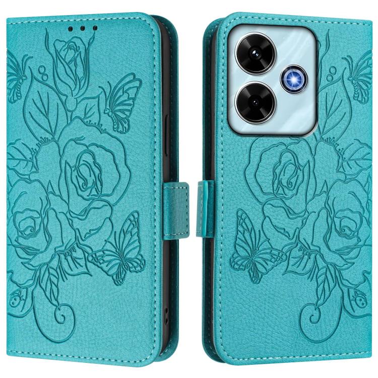 For Xiaomi Poco M6 Plus / Redmi 13x 4G Embossed Rose RFID Anti-theft Leather Phone Case
