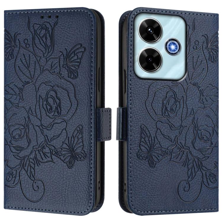 For Xiaomi Poco M6 Plus / Redmi 13x 4G Embossed Rose RFID Anti-theft Leather Phone Case