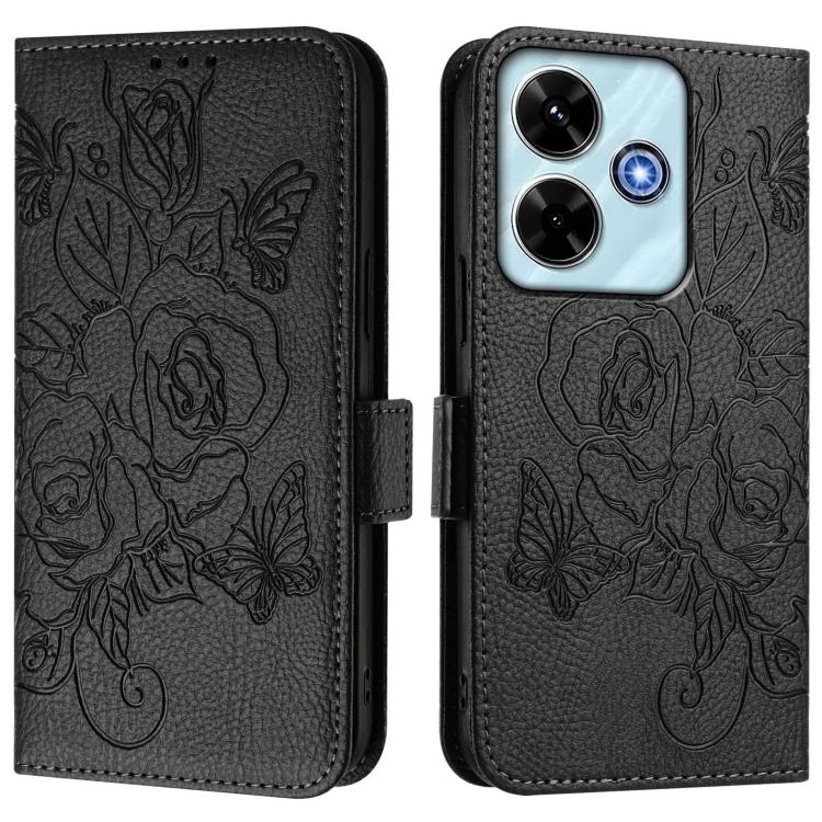 For Xiaomi Poco M6 Plus / Redmi 13x 4G Embossed Rose RFID Anti-theft Leather Phone Case