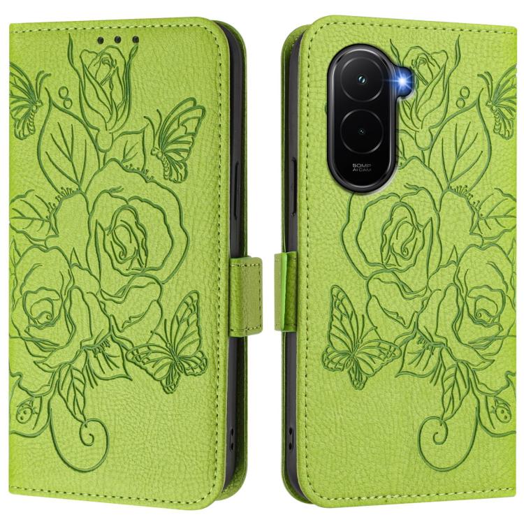 For Xiaomi Poco M7 4G 169mm Embossed Rose RFID Anti-theft Leather Phone Case