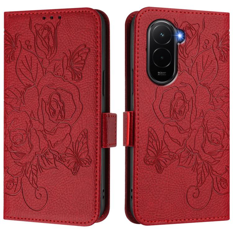 For Xiaomi Poco M7 4G 169mm Embossed Rose RFID Anti-theft Leather Phone Case