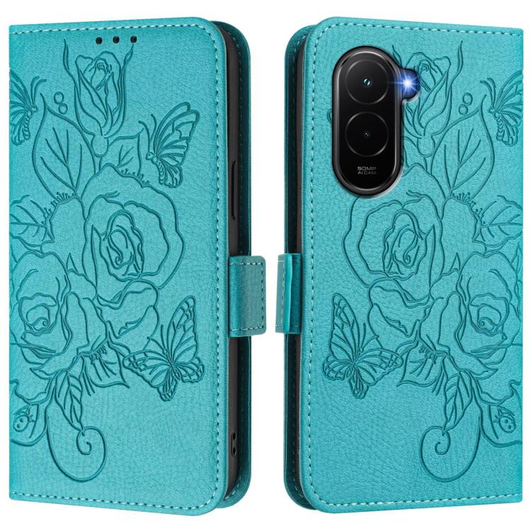 For Xiaomi Poco M7 4G 169mm Embossed Rose RFID Anti-theft Leather Phone Case