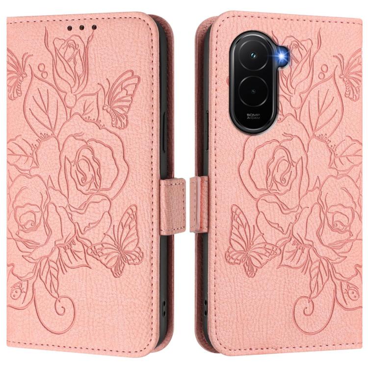 For Xiaomi Poco M7 4G 169mm Embossed Rose RFID Anti-theft Leather Phone Case