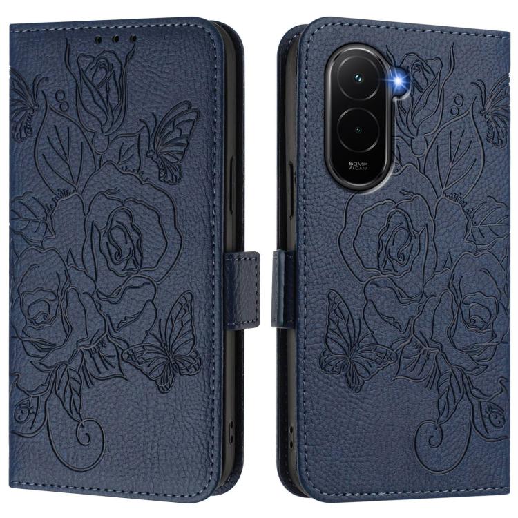 For Xiaomi Poco M7 4G 169mm Embossed Rose RFID Anti-theft Leather Phone Case