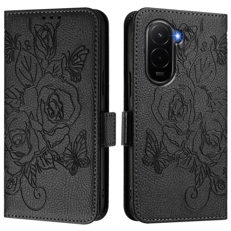 For Xiaomi Poco M7 4G 169mm Embossed Rose RFID Anti-theft Leather Phone Case