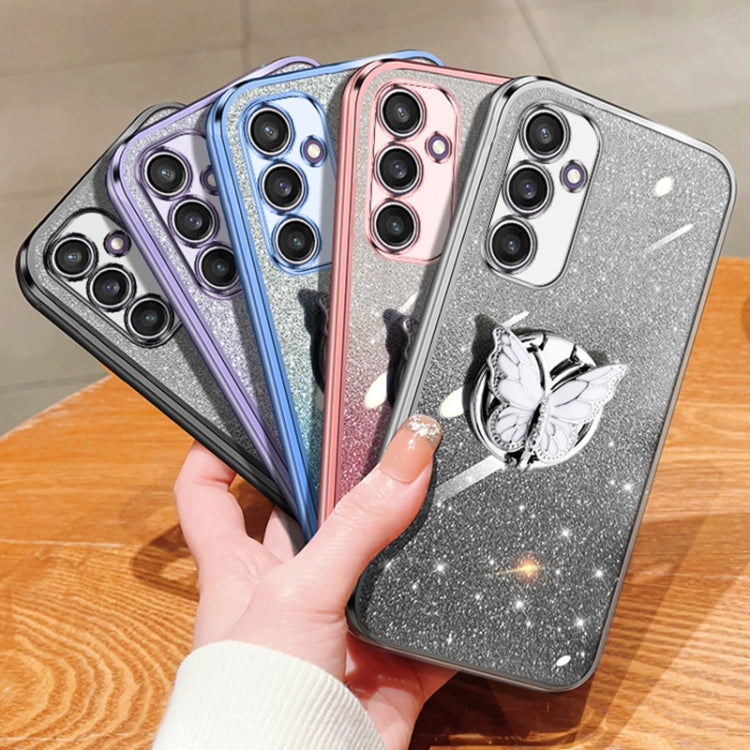 For Samsung Galaxy S24 5G Plated Gradient Glitter Butterfly Holder TPU Phone Case