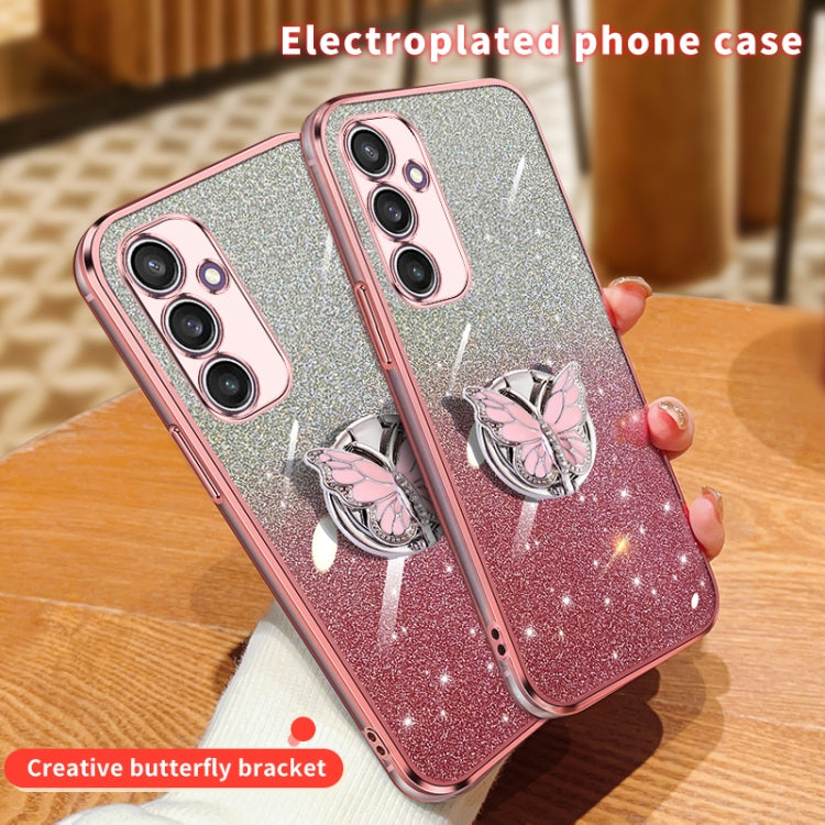For Samsung Galaxy S24 5G Plated Gradient Glitter Butterfly Holder TPU Phone Case