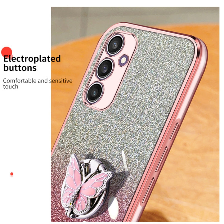 For Samsung Galaxy S24 5G Plated Gradient Glitter Butterfly Holder TPU Phone Case