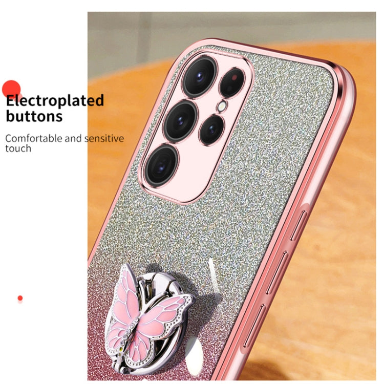 For Samsung Galaxy S23 Ultra 5G Plated Gradient Glitter Butterfly Holder TPU Phone Case