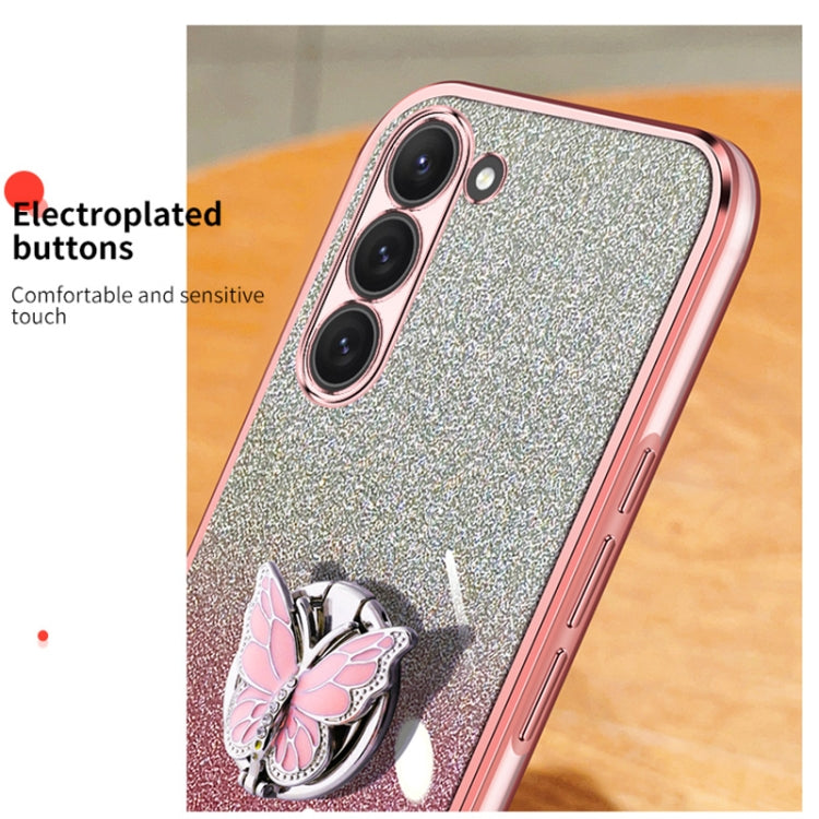 For Samsung Galaxy S23 5G Plated Gradient Glitter Butterfly Holder TPU Phone Case