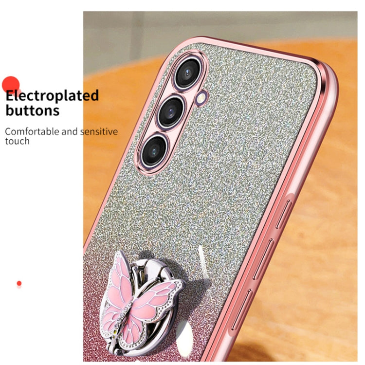 For Samsung Galaxy S23 FE 5G Plated Gradient Glitter Butterfly Holder TPU Phone Case
