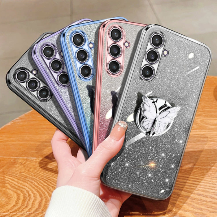 For Samsung Galaxy S23 FE 5G Plated Gradient Glitter Butterfly Holder TPU Phone Case
