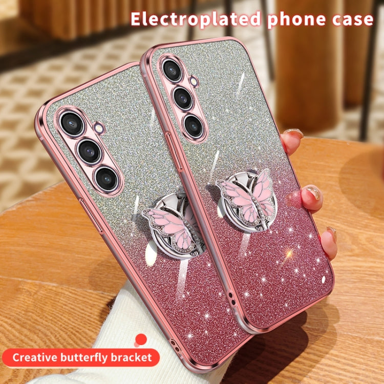 For Samsung Galaxy S23 FE 5G Plated Gradient Glitter Butterfly Holder TPU Phone Case