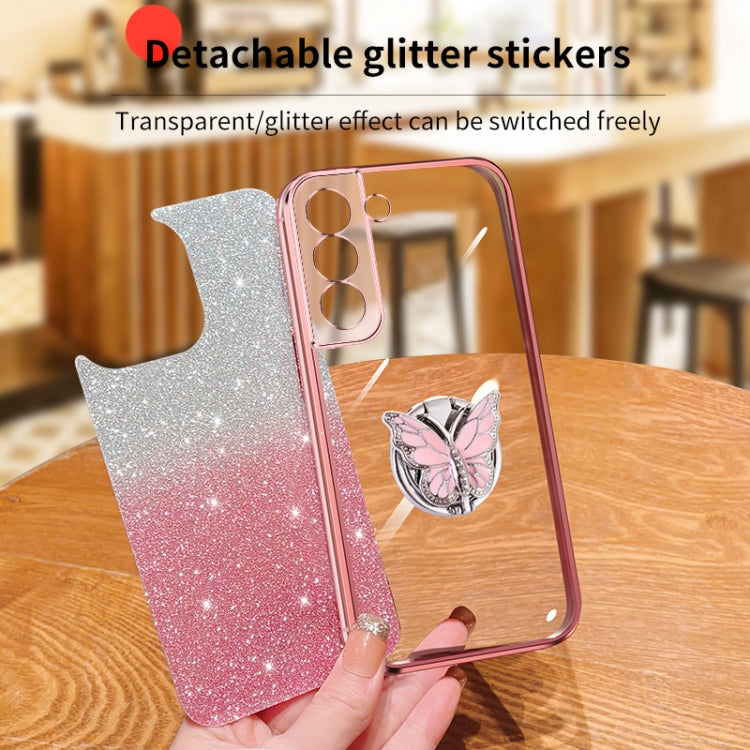 For Samsung Galaxy S22 5G Plated Gradient Glitter Butterfly Holder TPU Phone Case