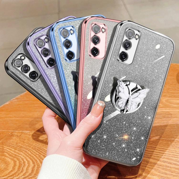 For Samsung Galaxy S20 FE Plated Gradient Glitter Butterfly Holder TPU Phone Case