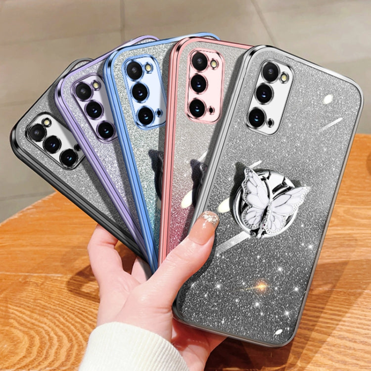 For Samsung Galaxy S20 Plated Gradient Glitter Butterfly Holder TPU Phone Case