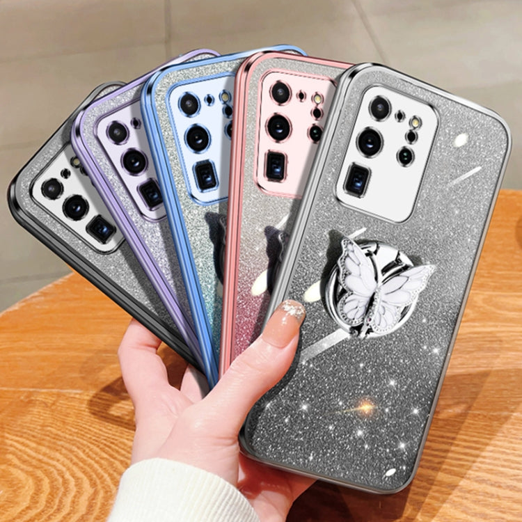 For Samsung Galaxy S20 Ultra Plated Gradient Glitter Butterfly Holder TPU Phone Case