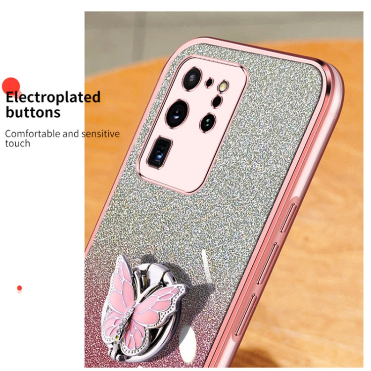 For Samsung Galaxy S20 Ultra Plated Gradient Glitter Butterfly Holder TPU Phone Case