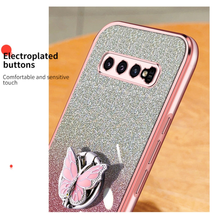 For Samsung Galaxy S10 Plated Gradient Glitter Butterfly Holder TPU Phone Case