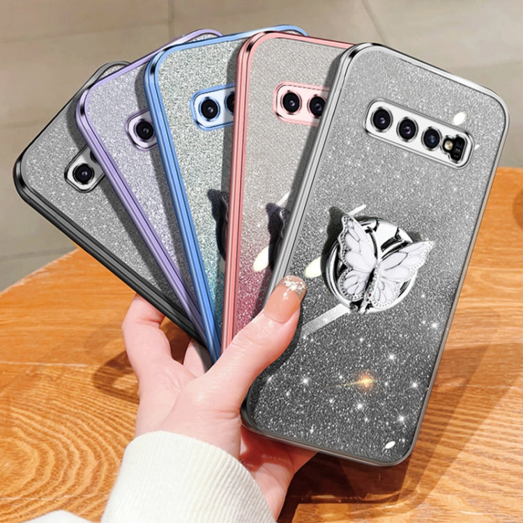 For Samsung Galaxy S10 Plated Gradient Glitter Butterfly Holder TPU Phone Case