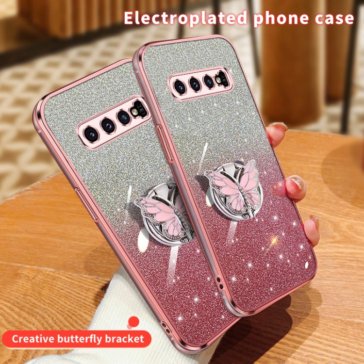 For Samsung Galaxy S10 Plated Gradient Glitter Butterfly Holder TPU Phone Case