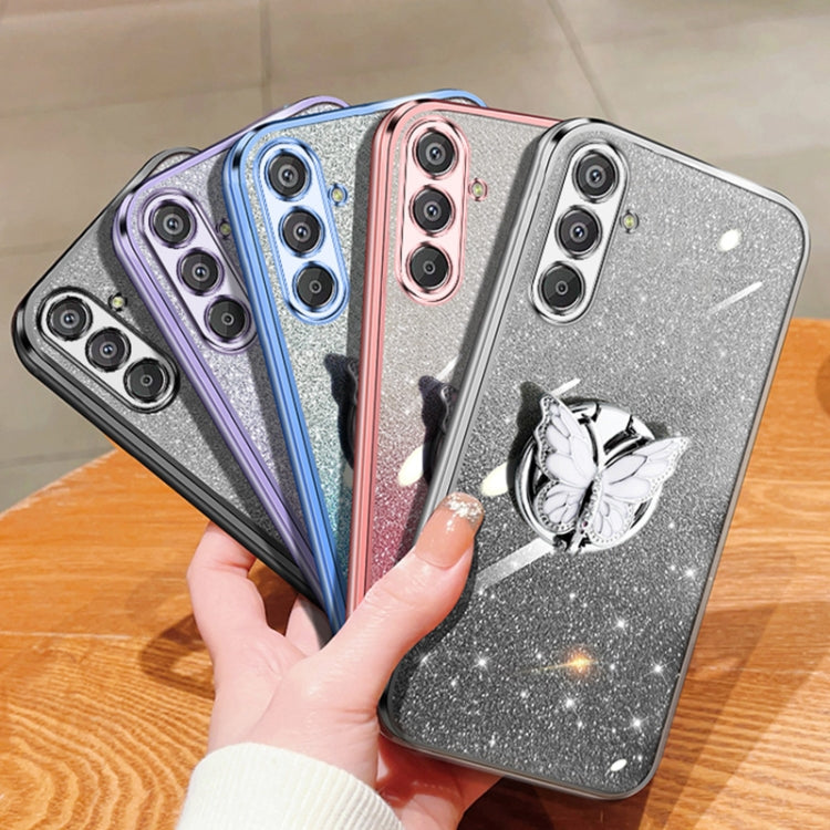 For Samsung Galaxy F15 Plated Gradient Glitter Butterfly Holder TPU Phone Case
