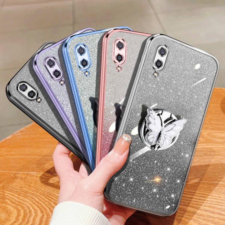 For Samsung Galaxy A02 Plated Gradient Glitter Butterfly Holder TPU Phone Case