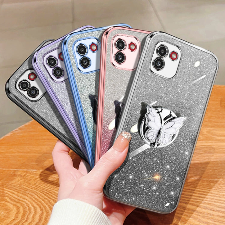 For Samsung Galaxy A03 Plated Gradient Glitter Butterfly Holder TPU Phone Case