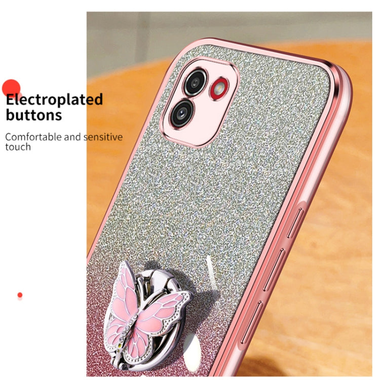 For Samsung Galaxy A03 Plated Gradient Glitter Butterfly Holder TPU Phone Case