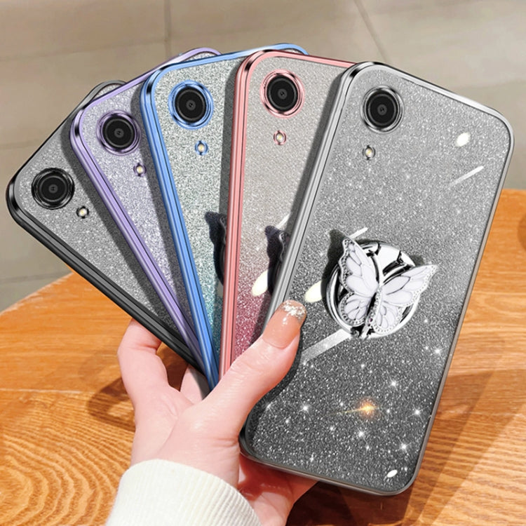 For Samsung Galaxy A03 Core Plated Gradient Glitter Butterfly Holder TPU Phone Case