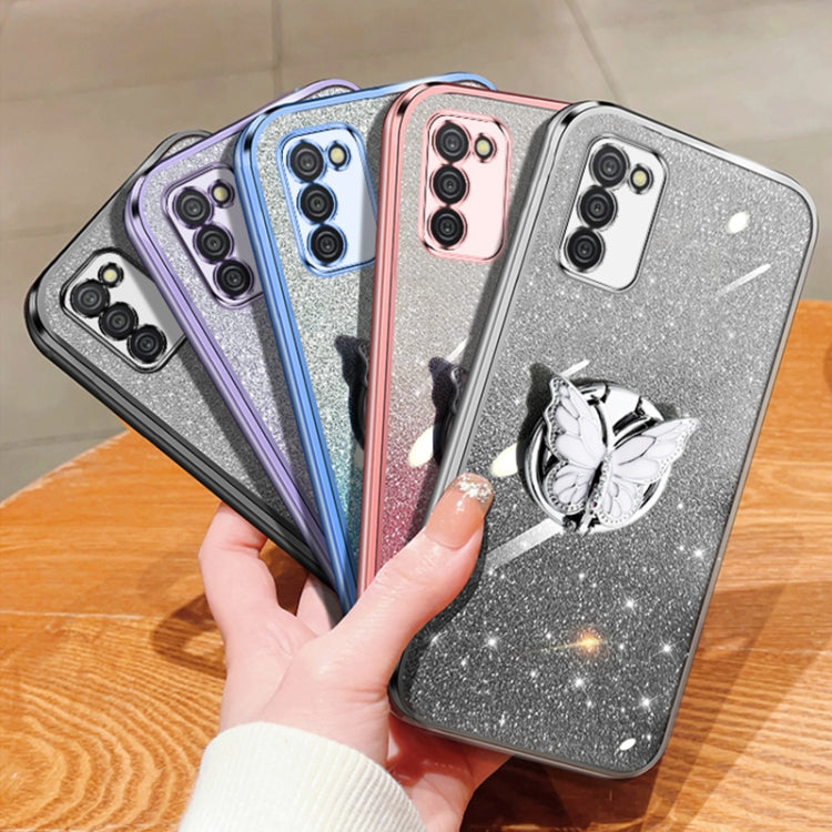 For Samsung Galaxy A03s Plated Gradient Glitter Butterfly Holder TPU Phone Case