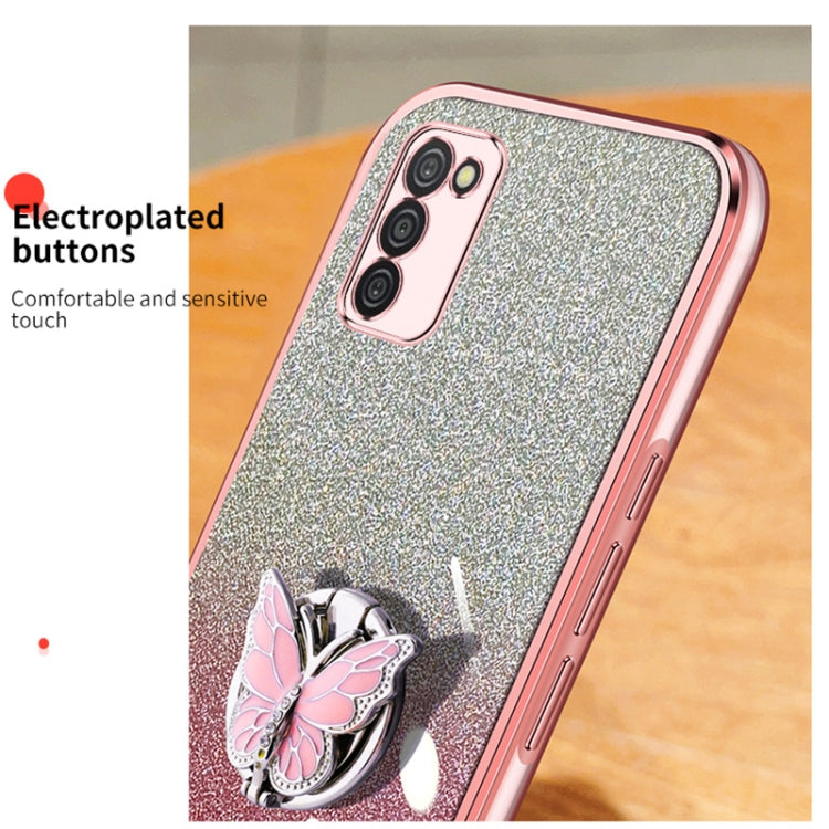 For Samsung Galaxy A03s Plated Gradient Glitter Butterfly Holder TPU Phone Case
