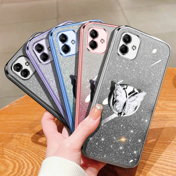 For Samsung Galaxy A04 Plated Gradient Glitter Butterfly Holder TPU Phone Case