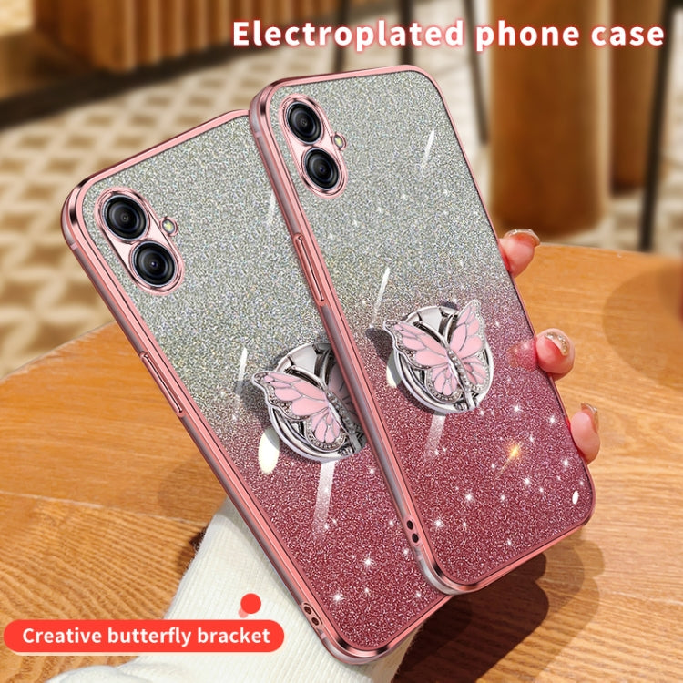 For Samsung Galaxy A04e Plated Gradient Glitter Butterfly Holder TPU Phone Case