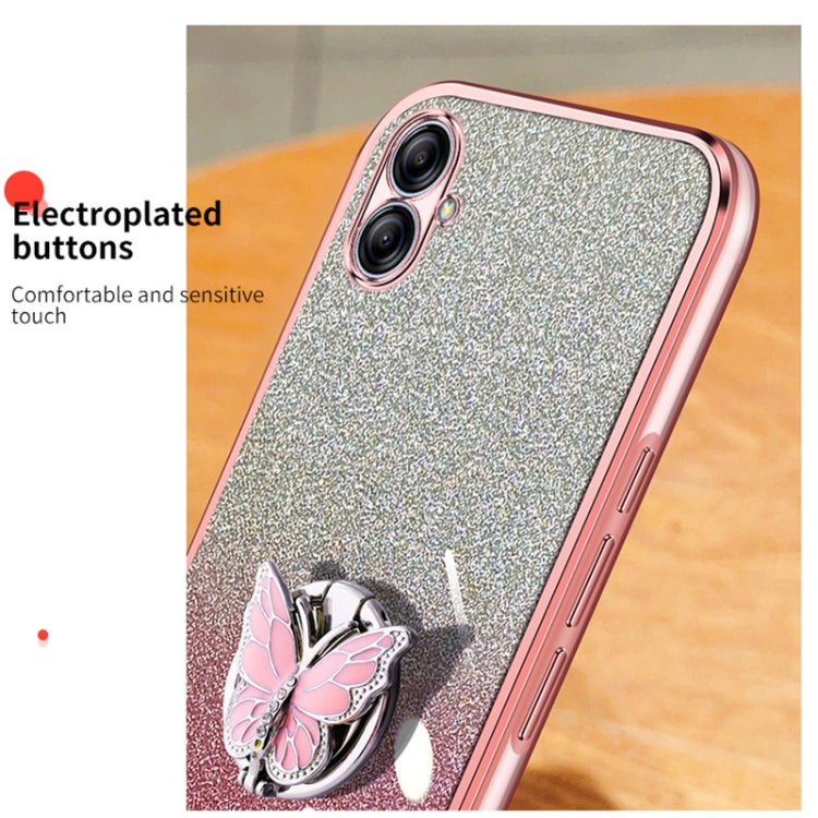 For Samsung Galaxy A04e Plated Gradient Glitter Butterfly Holder TPU Phone Case