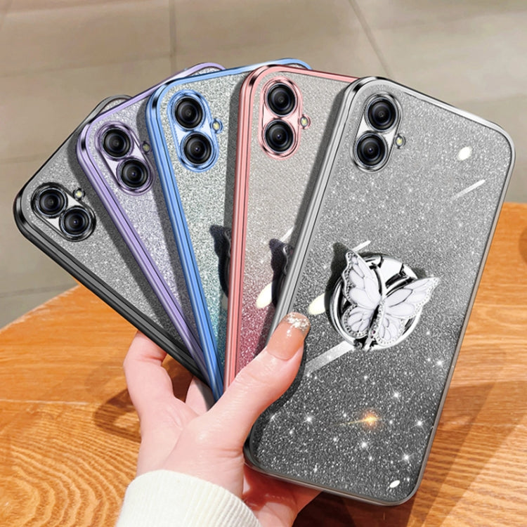 For Samsung Galaxy A04e Plated Gradient Glitter Butterfly Holder TPU Phone Case