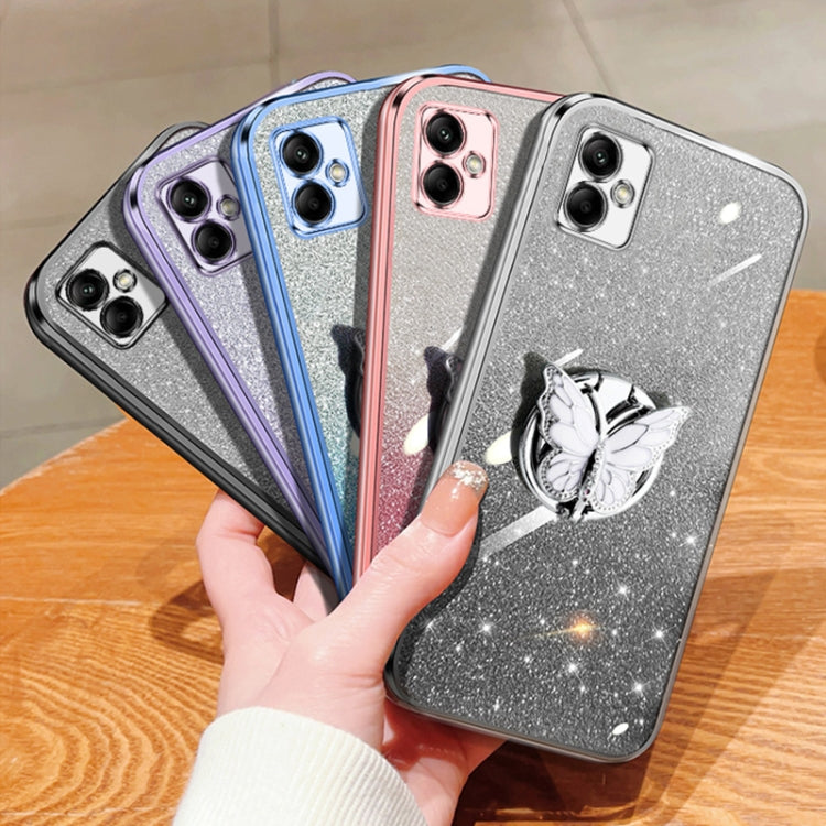 For Samsung Galaxy A05 Plated Gradient Glitter Butterfly Holder TPU Phone Case