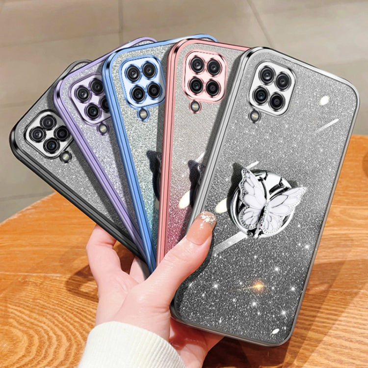 For Samsung Galaxy A12 Plated Gradient Glitter Butterfly Holder TPU Phone Case