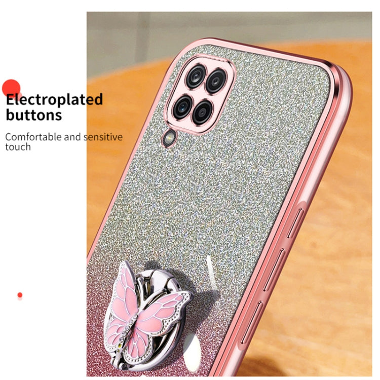 For Samsung Galaxy A12 Plated Gradient Glitter Butterfly Holder TPU Phone Case
