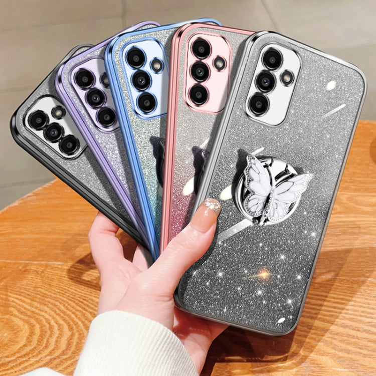 For Samsung Galaxy A13 5G Plated Gradient Glitter Butterfly Holder TPU Phone Case